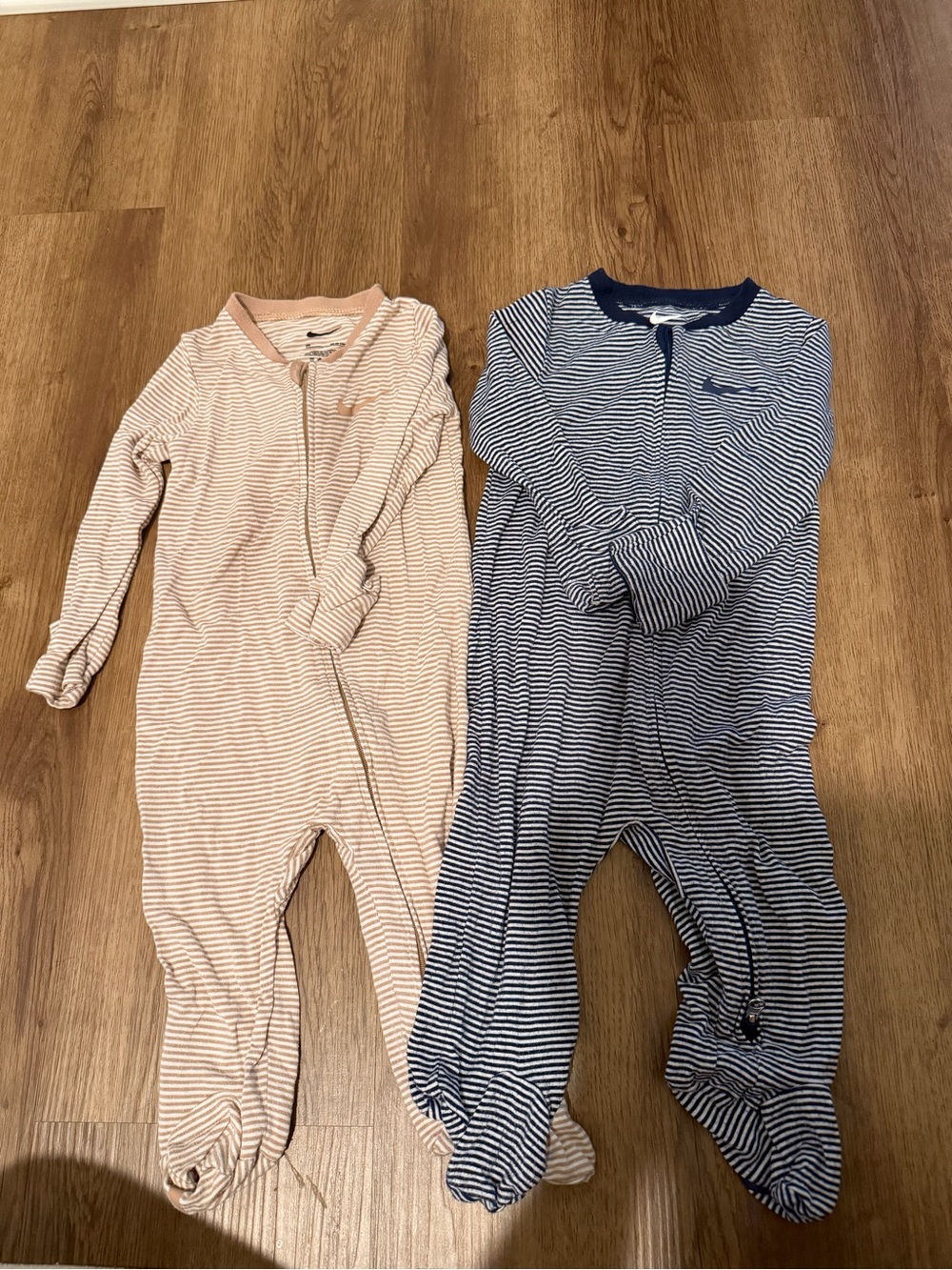 Nike Kids Striped Footed One-Pieces in Cream and Navy